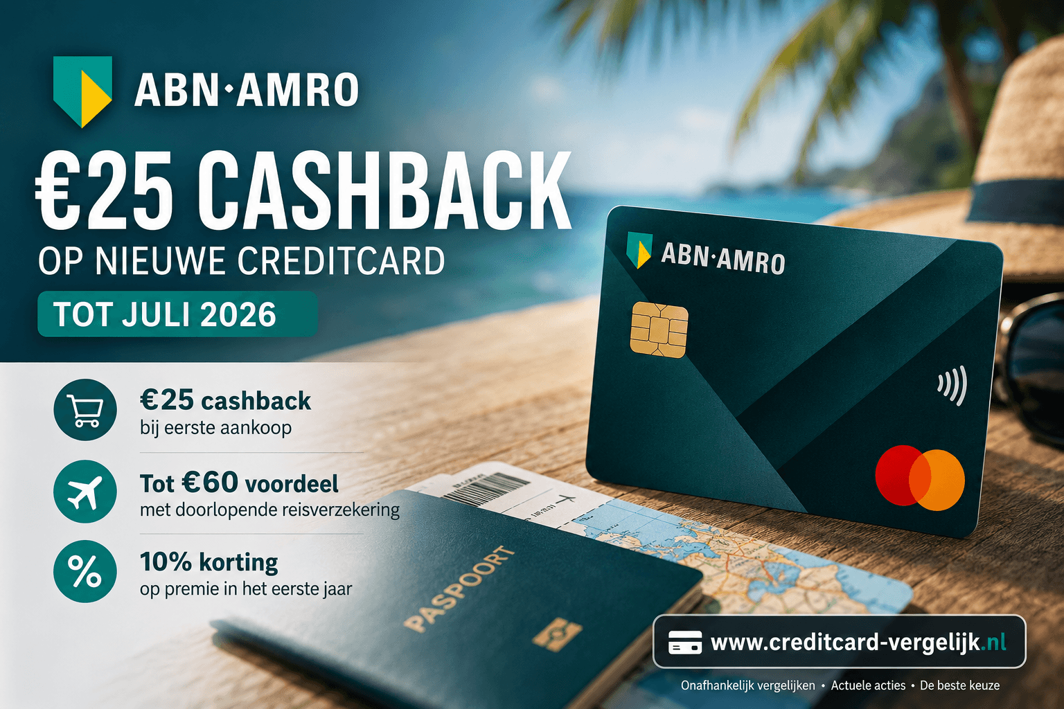 ABN AMRO geeft 25 euro cashback op nieuwe creditcard tot juli
