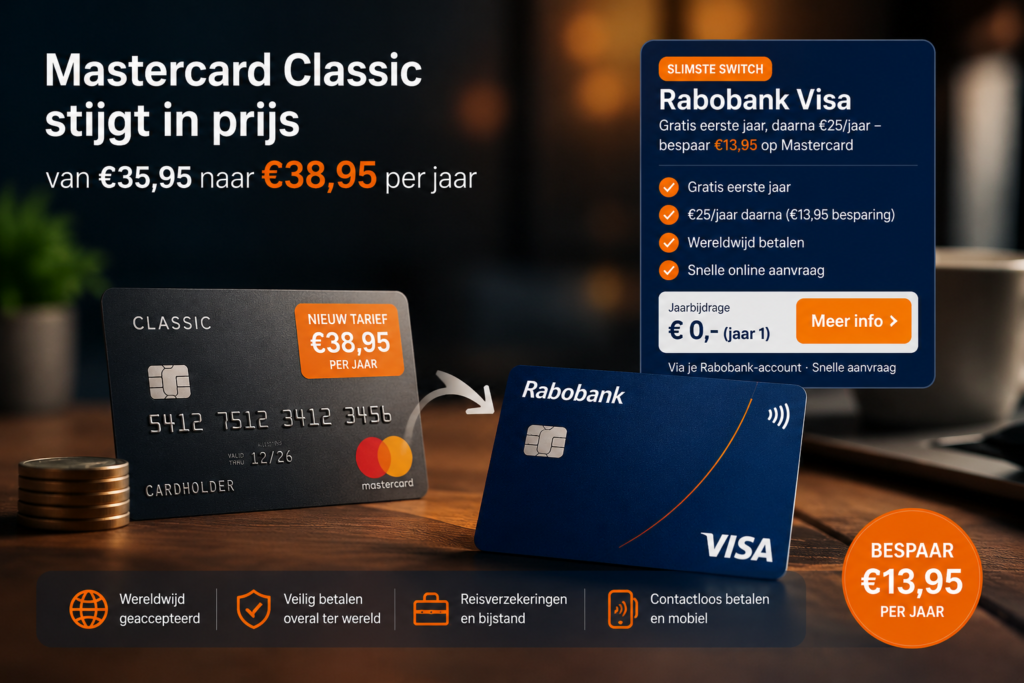 Mastercard Classic stijgt in prijs van €35,95 naar €38,95 per jaar